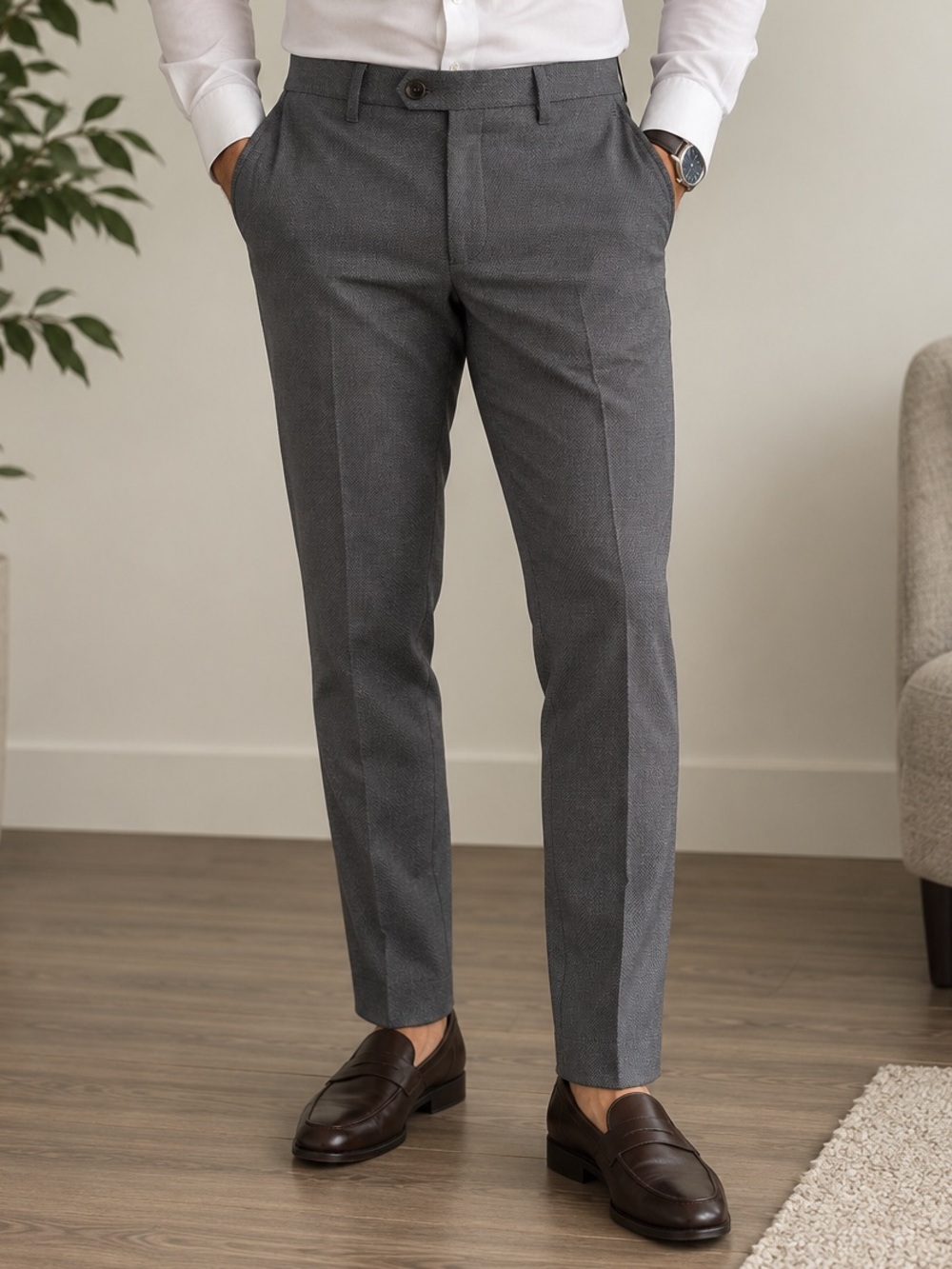 Ted Baker London Grey Textured Dress Pants 32R Tailored Stretch Preppy Corporate